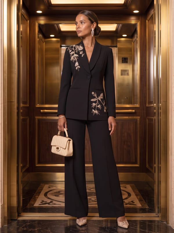 Embellished Blazer And Wide-Leg Trouser Set — Caran