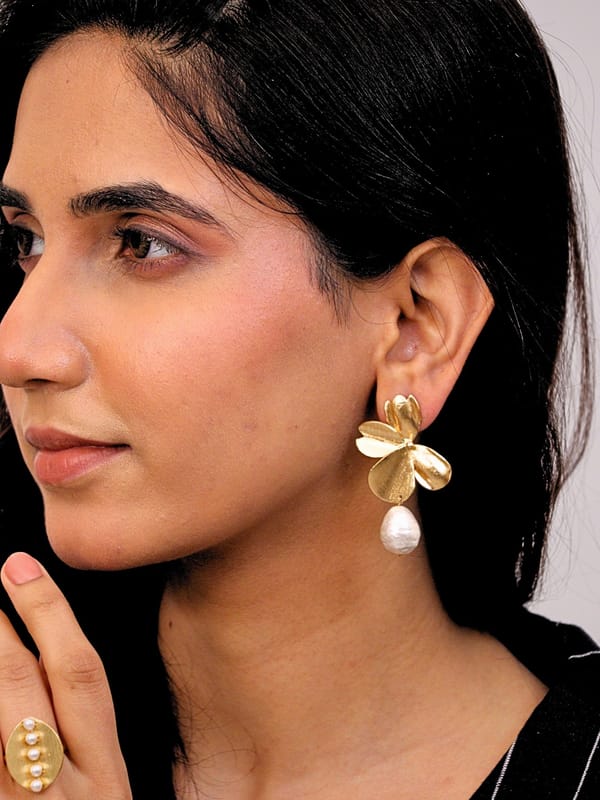 Mehr Brass Earrings for Women 18K Gold Plated — Viana Jewels