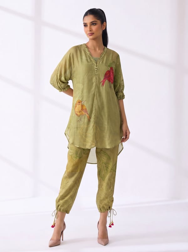 Sage Green Chinon Chiffon Co-ord Set — Basil Leaf