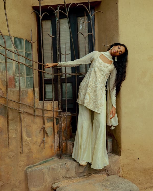 Gold Embroidered Kurta and Sharara Set with Dupatta — LABEL NAARITI