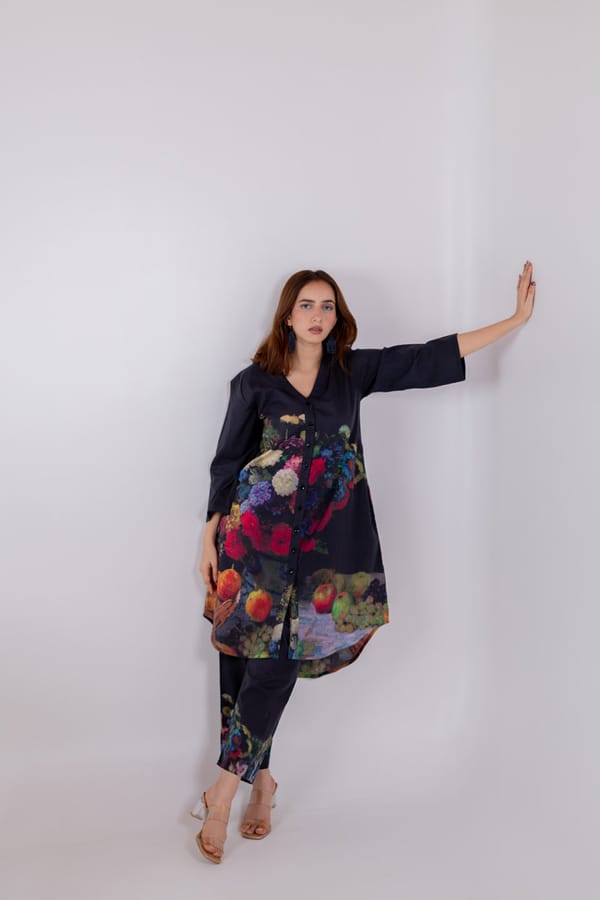 Black Printed Cambric Tunic and Pants Set — Maidaan