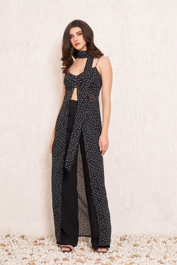 Black Polka Dot Chiffon Maxi Overlay Top — Torqadorn