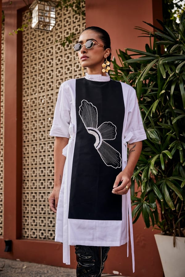 Monochrome Wing Black & White Tunic Dress — Puja Agarwal