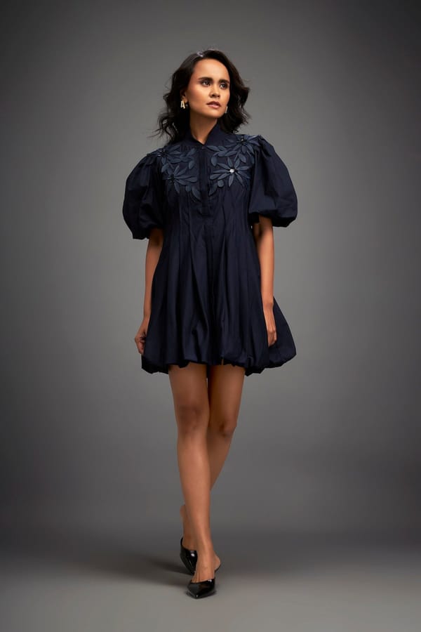 Structured Mini Dress With Puff Sleeves — Deepika Arora