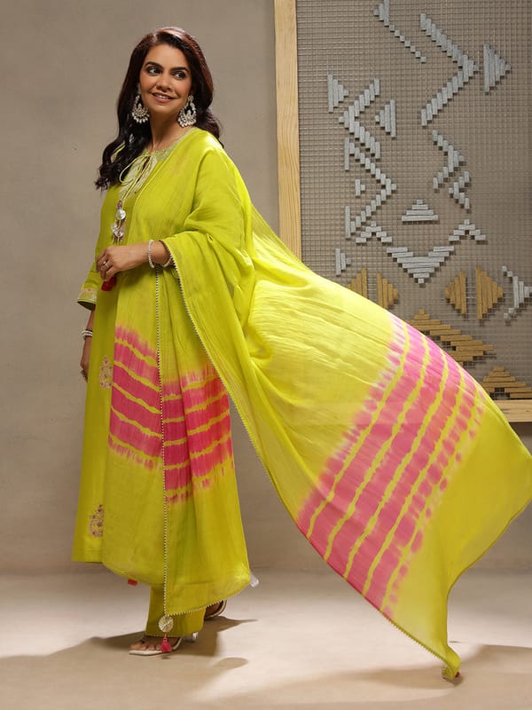 Lime Peony Kurta Set — Kyra