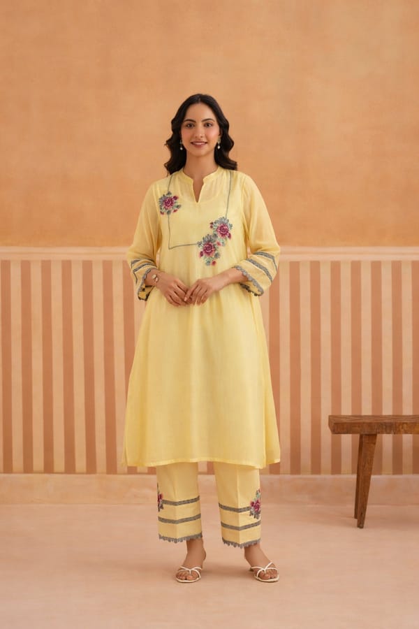 Tunic set with cross-stitch floral embroidery — Omi Clothing