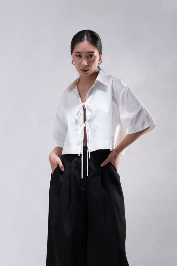 Cropped Tie-Up Shirt — Studio MuGu