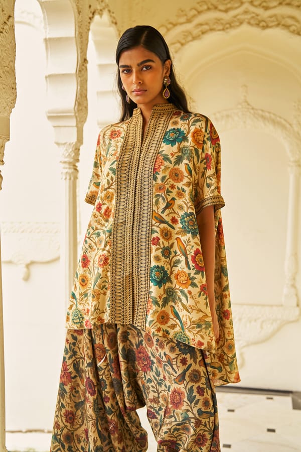 Multicolour Floral Printed Tunic Top with Embroidered Panel — Dash and Dot