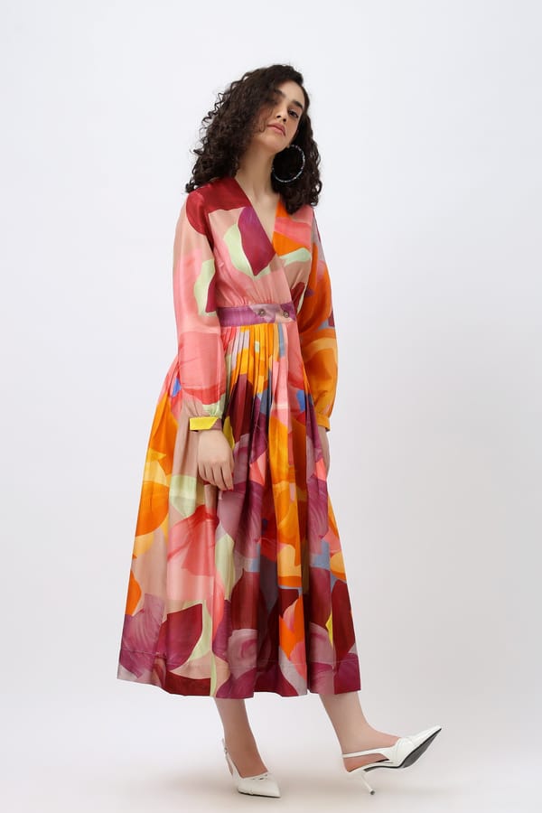 Wrap Cotton Watercolor Maxi — Jungle Marigold