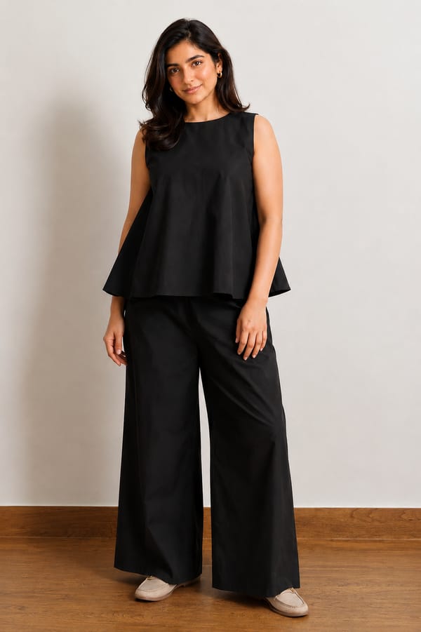 Black Sleeveless A-Line Top with Back Button Detail — Loma Naturally