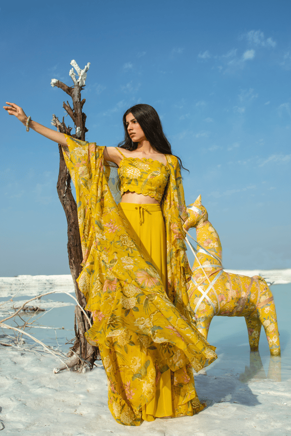 Mustard Cheet Print Jacket Set — Paulmi and Harsh