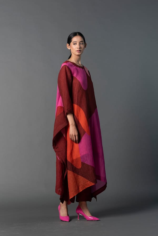 Array Plop Maroon & Pop Pink Kurta Set — CLOS
