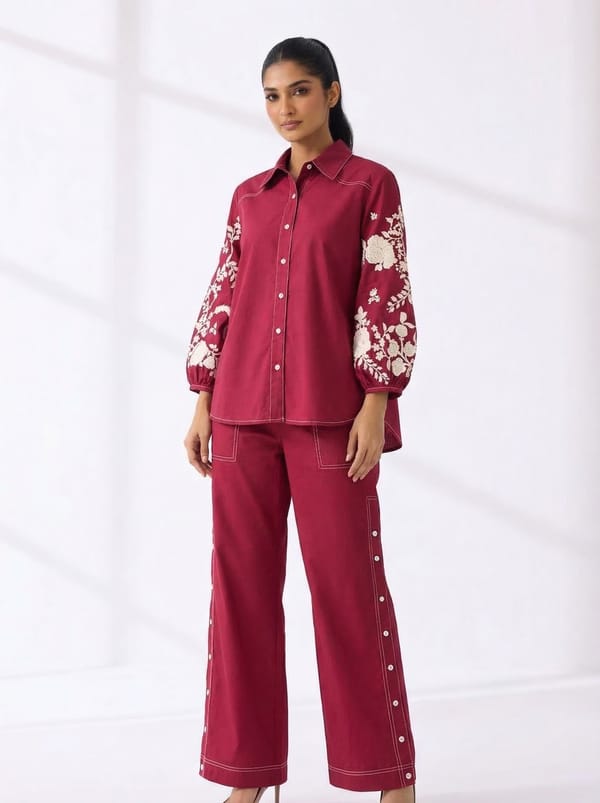Ivory Rose Coord Set With Button Pant — RUCHIKA MALLIKA LABEL