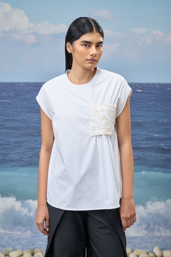 White Premium Giza Cotton Sleeveless Top — Genes Lecoanet Hemant