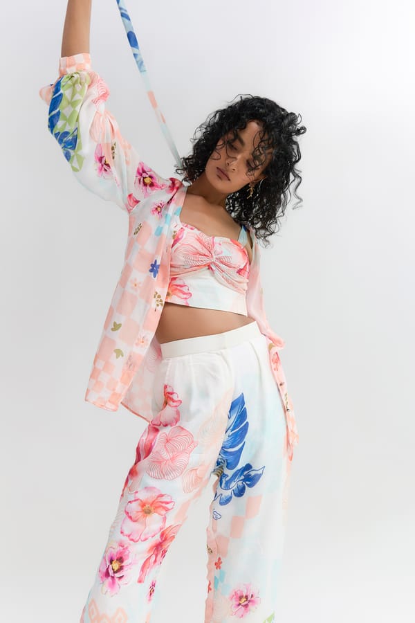 Multi Coloured Floral Printed Bustier Top — Itara an another