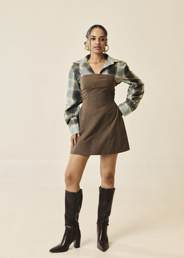 Hazel Brown Structured Mini Dress — Lea Clothing