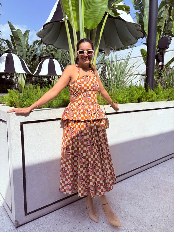 Brown Checked Peplum Top and Midi Skirt Co-ord Set — Shop Miaoww