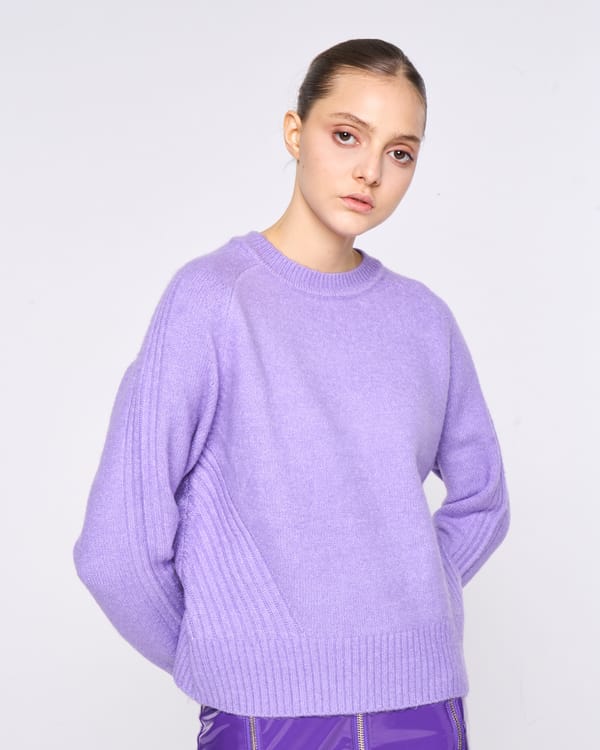 Lilac Crewneck Pullover Sweater with Rib Details — SILVIAN HEACH