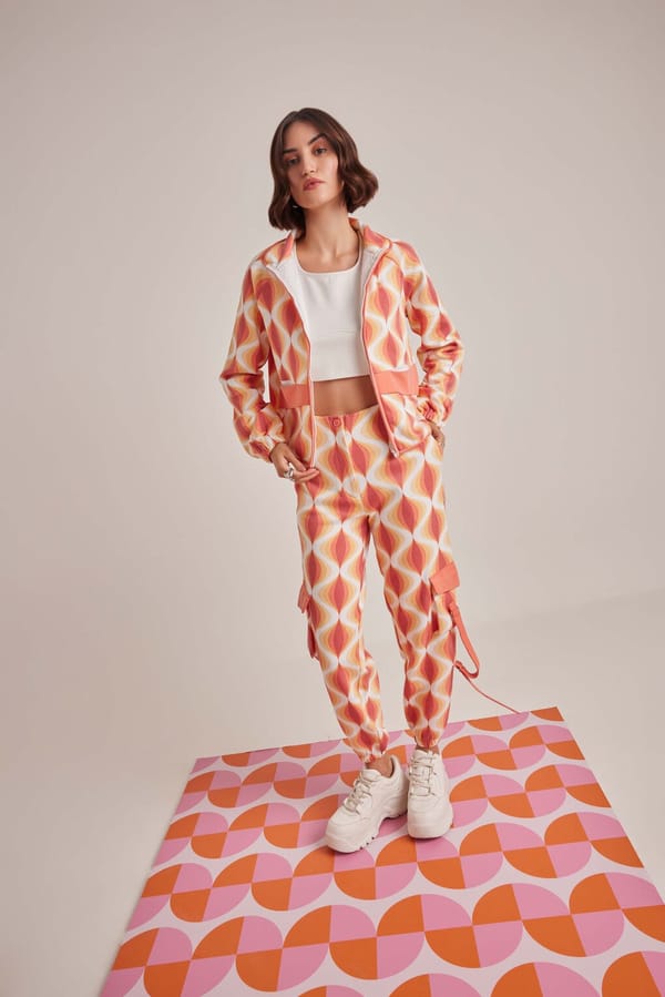 Multicolor Printed Zip-Up Jacket and Cargo Pants Co-ord Set — Muvazo