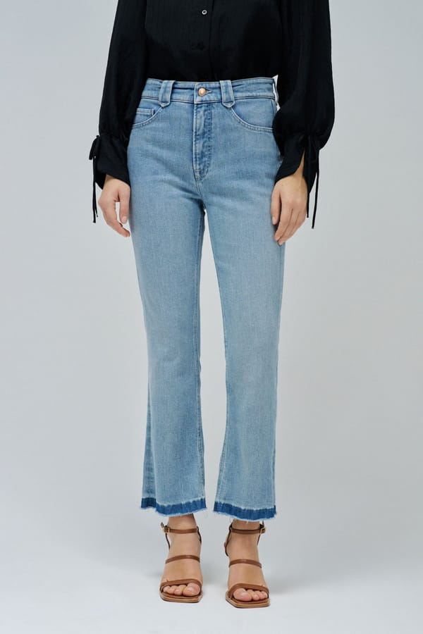 Medium Light Blue High-Rise Cropped Flare Jeans — SALSA JEANS