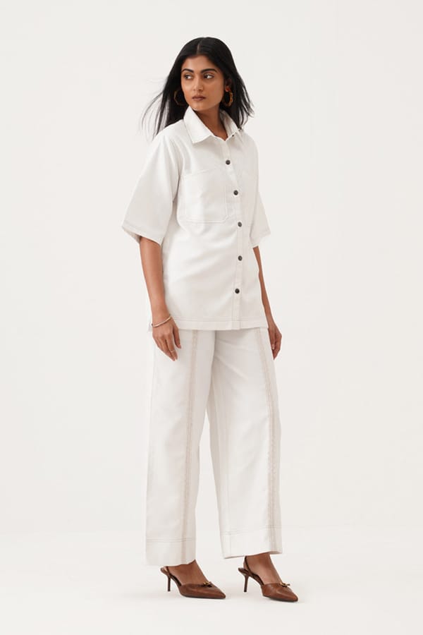 Pearl Cotton Denim Shirt and Wide-Leg Pants Co-ord Set — Spacelines