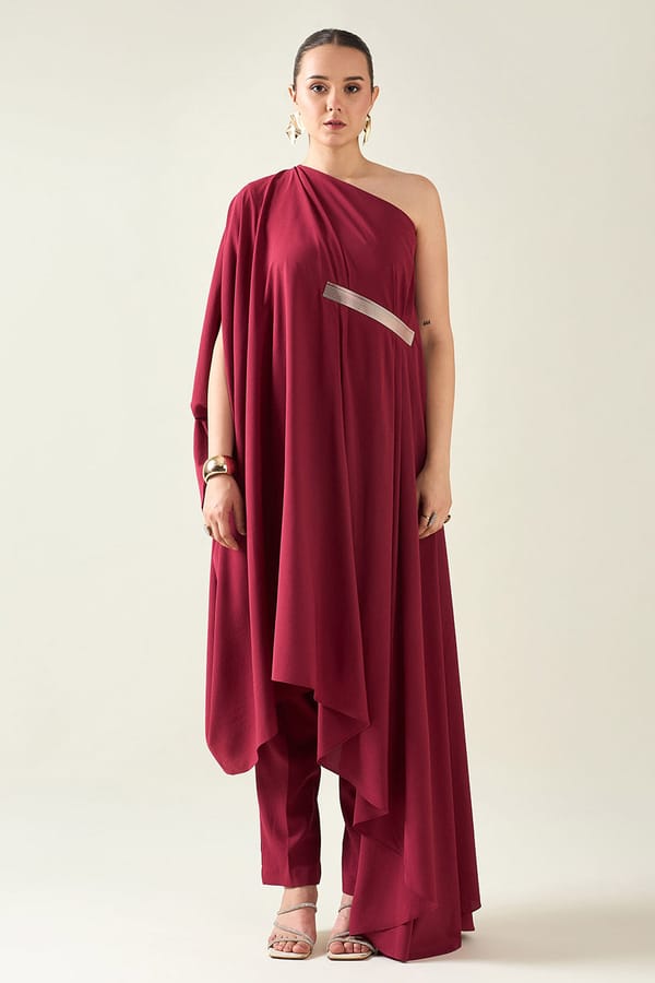 Wine Draped Tunic Set — Aakaar