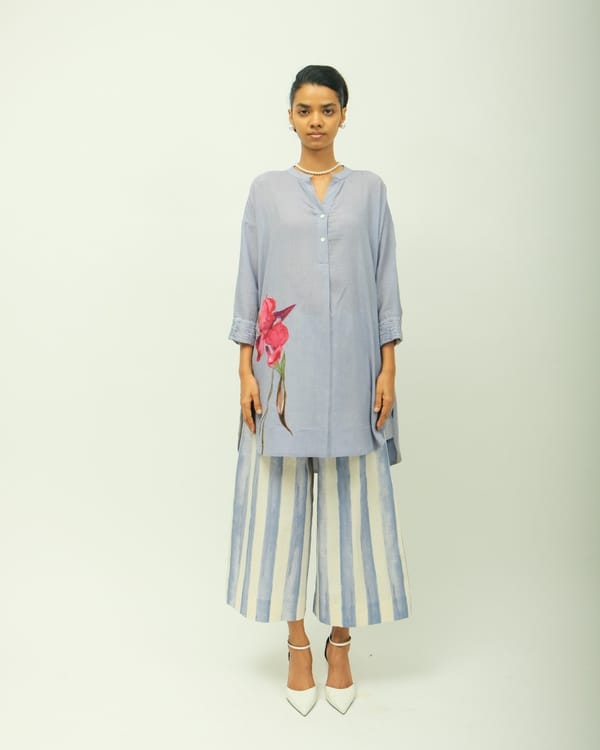 Blue Anti-Fit Tunic and Straight Pant Co-ord Set — Ofrida