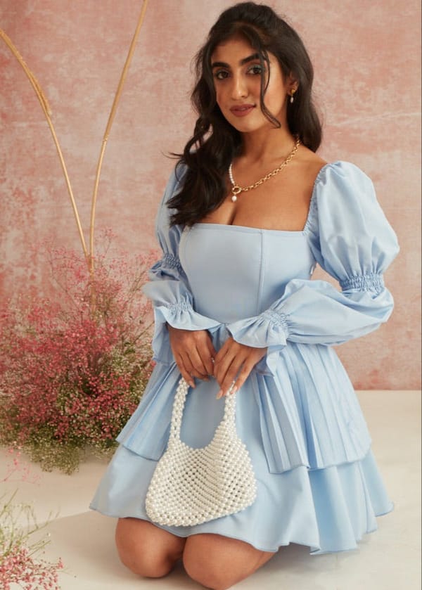 Pixie Powder Blue Puff Corset Dress — Lea Clothing