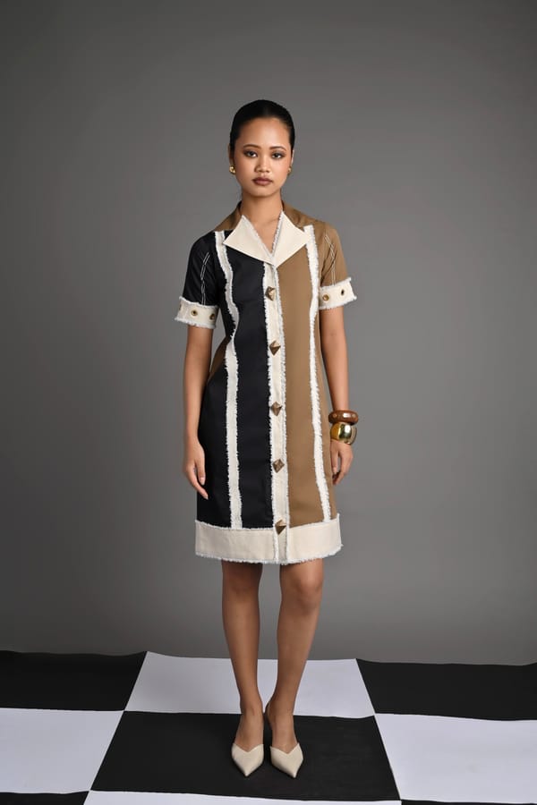 Olive and Black Colorblocked Knee-Length Shirt Dress — Veera Wear