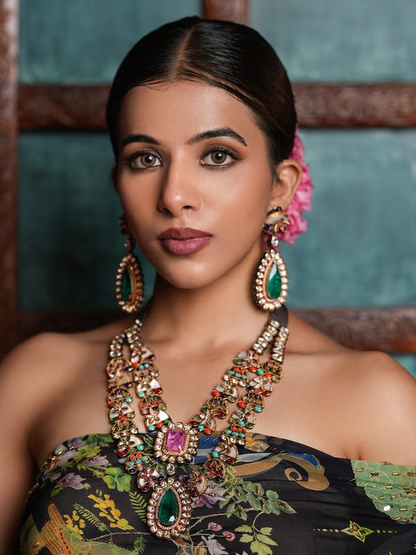 Premium Navrattan Double Layered Necklace — Cao Jewellery