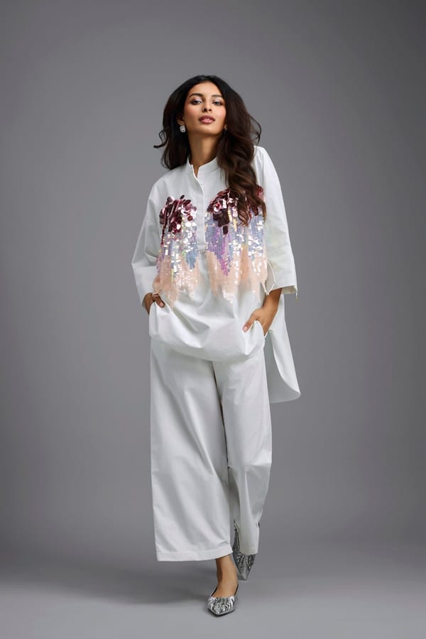 Oversized Sequin Shirt with Wide-Leg Pants — Deepika Arora