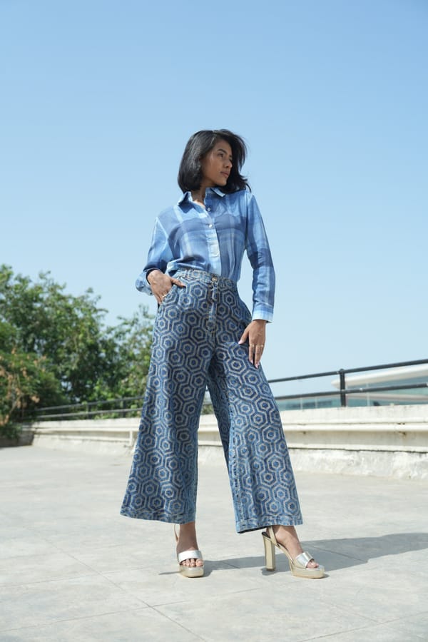 Denim Metallic Hexagon Flare Jeans — Cloth Haus