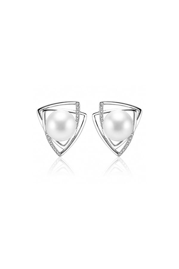 Double Triangle Pearl Earrings — Miss Jo