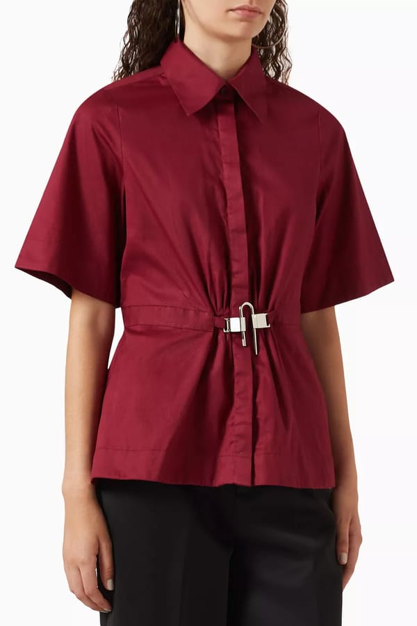 Wine Cotton Poplin Shirt with Lock-Trim Waist — NOTEBOOK