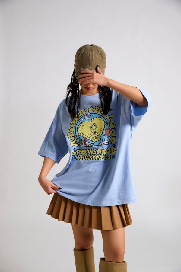 Spongebob: Absorb the Love Oversized T-shirt-Blue — The Clothing Factory