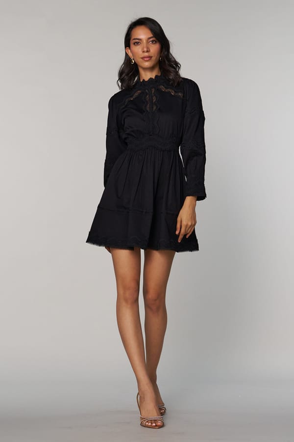 Black High Neck Lace Insert Mini Dress — Style Island