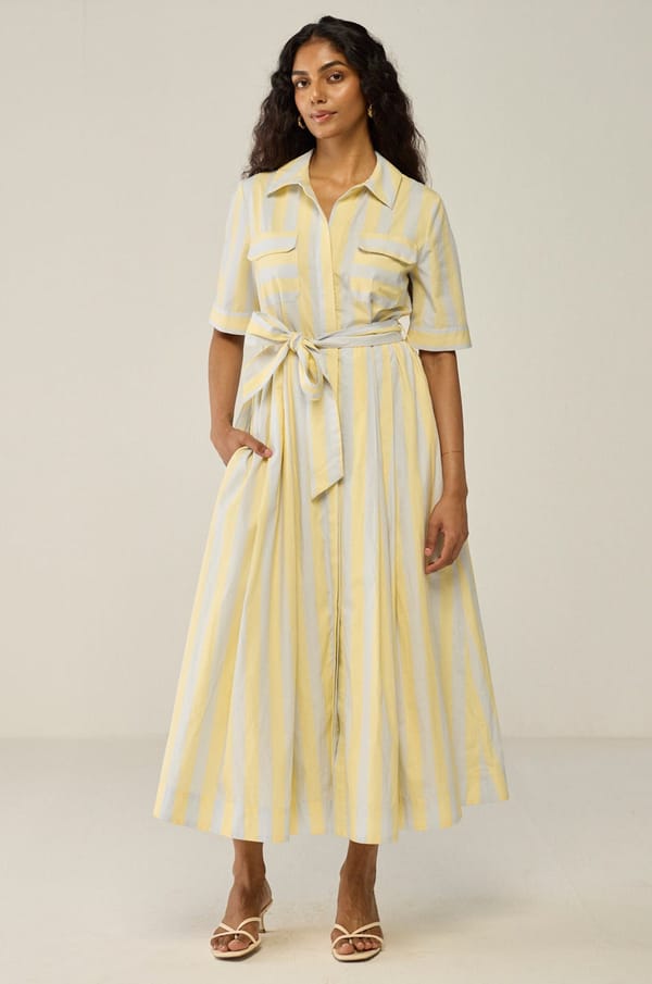 Striped Shirt Dress With A Tie At The Waist — Move About Effortlessly