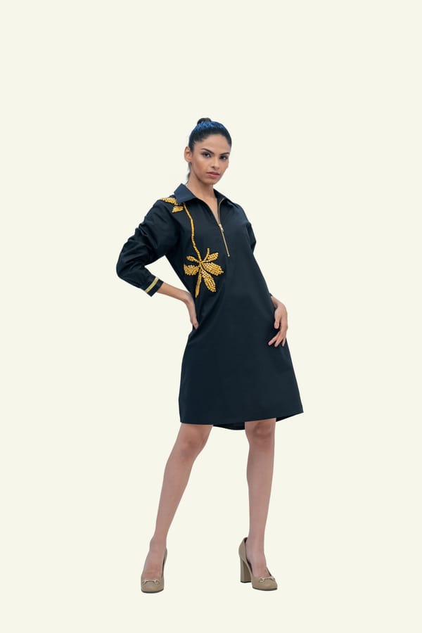 Black Cotton Dress with Stud Work — Richa Goenka