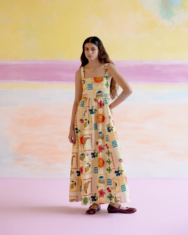 Yellow Aloha Print Square-Neck Maxi Dress — HAPPI SPACE