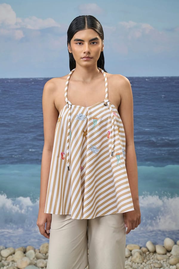 Striped Top in Cotton Bold Stripe – Beige — Genes Lecoanet Hemant