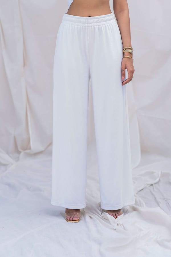 White Ribbed Wide-Leg Pull-On Pants — Urban Suburban