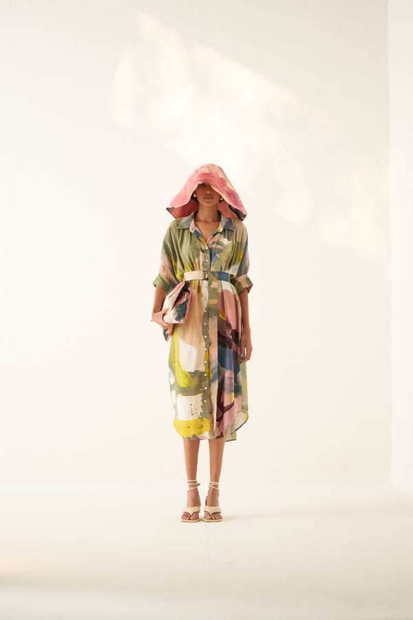 Multicolor Abstract Printed Midi Shirt Dress — Ofrida