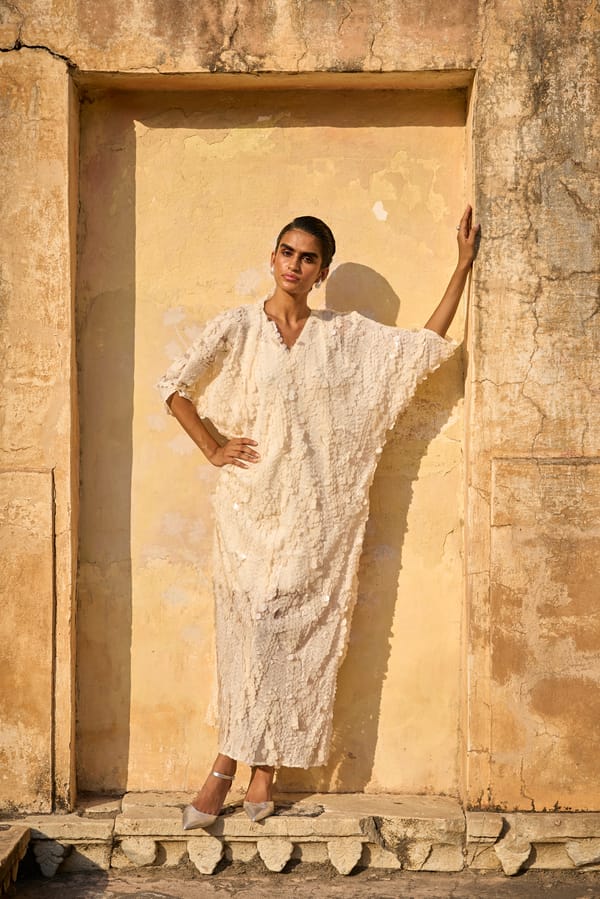 Ivory Paillette Sequin Kaftan Maxi Dress — Dash and Dot
