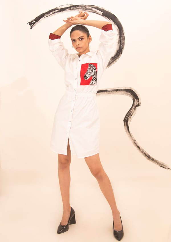 White Cotton Dress with Pocket Embroidery — Richa Goenka