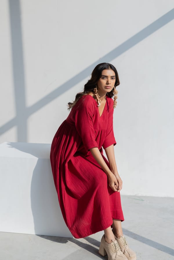 Deep Crimson Midi Dress — Silai studio
