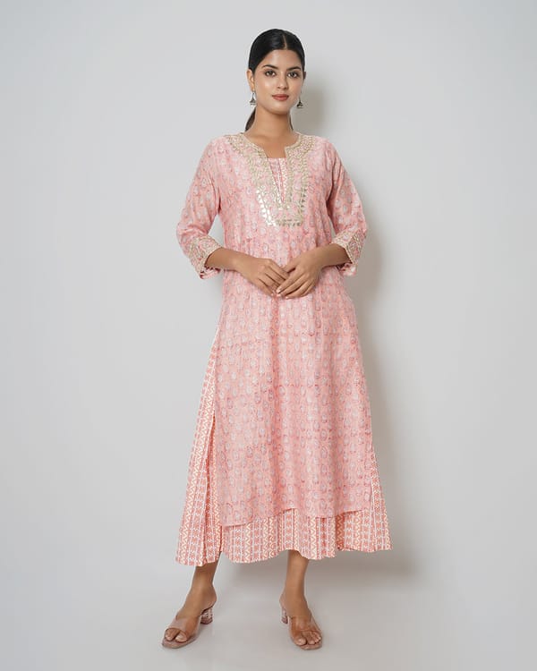 Spray Rose Printed Chanderi Gota Work Double — Kameez