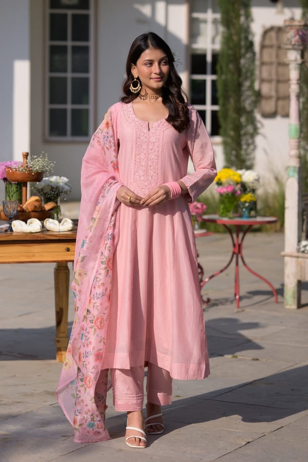 Blush Pink Lucknowi Work Mul Chanderi Set — MAHEE JAIPUR