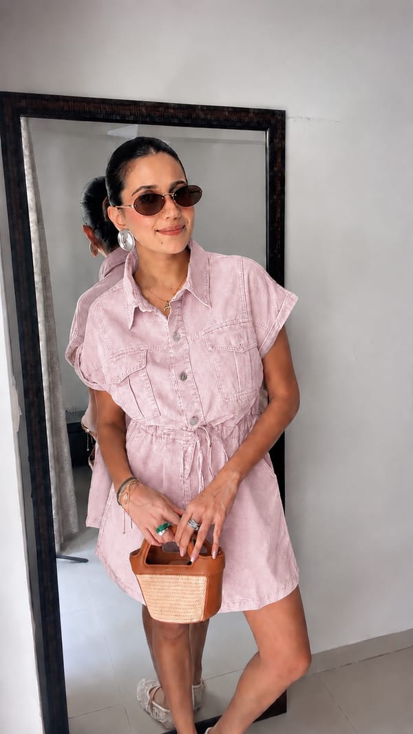 Sandstone Denim Tie-Up Dress — CLOSET AFFAIR