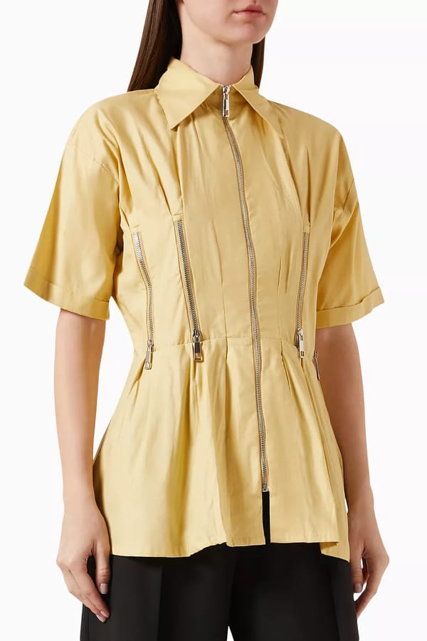 Yellow Cotton Poplin Zip-Front Utility Shirt — NOTEBOOK