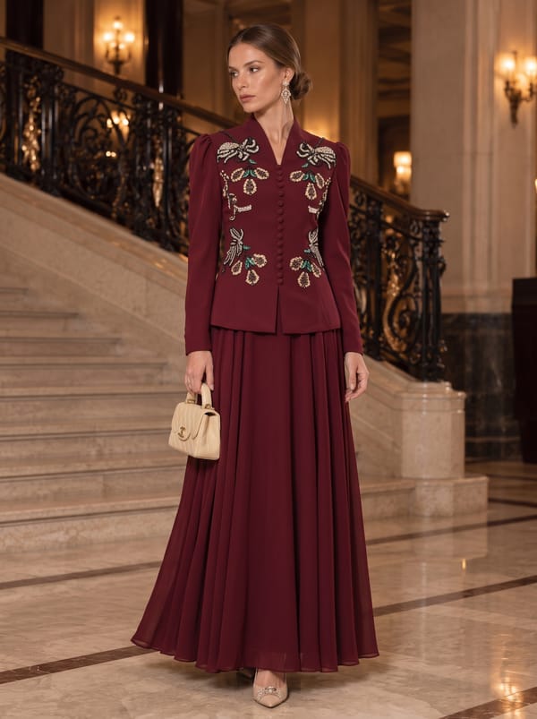 Floral Embellished Blazer And Skirt Set — Caran